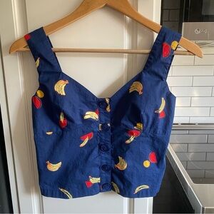 ModCloth womens sz XS Fruit Navy Blue Tank Top | Button Up